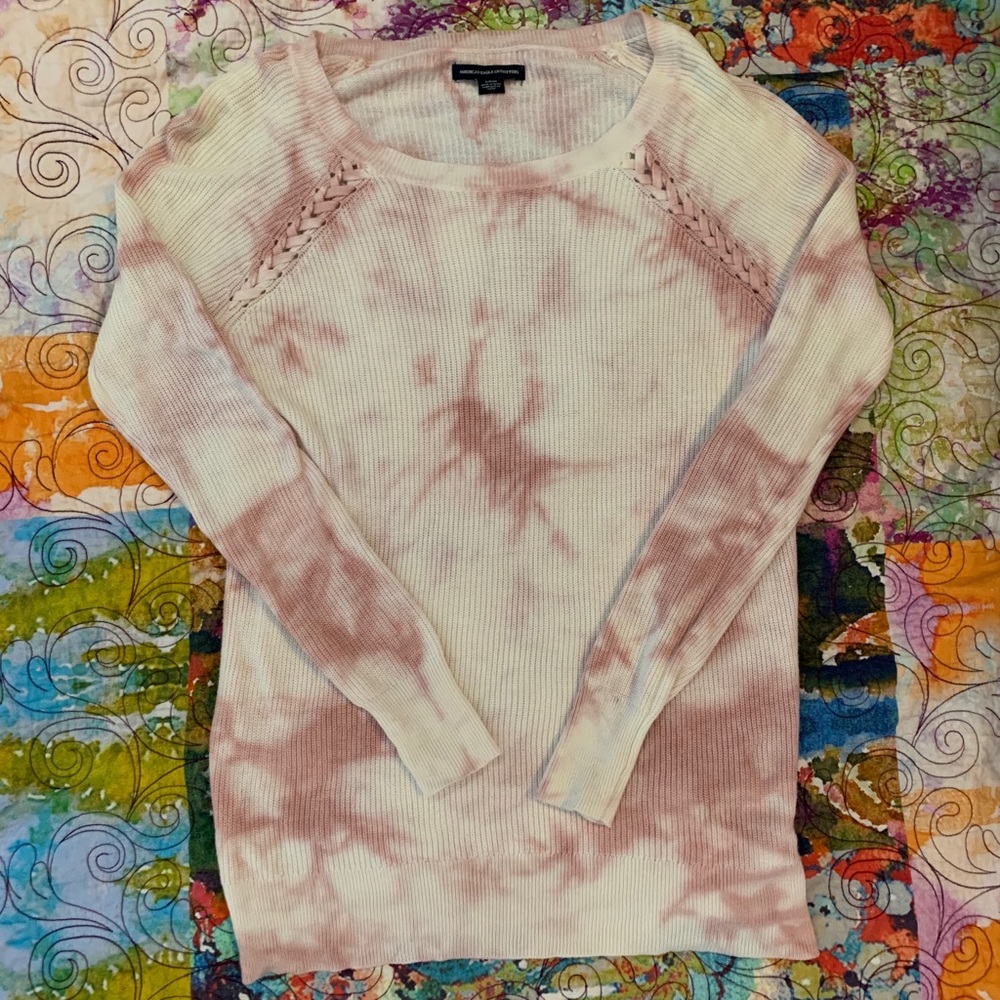 American Eagle rose pink and white sweater